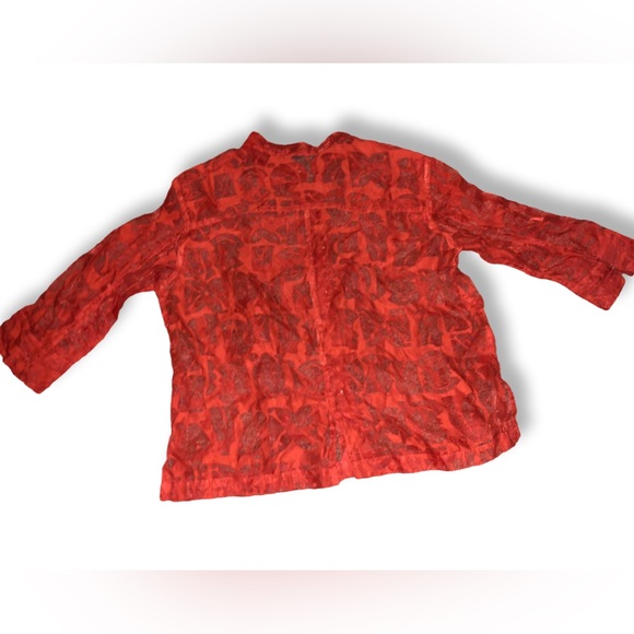 Mirasol Burnt Orange Retro Abstract Floral Pattern Sheer Button Up Blouse - Picture 7 of 10